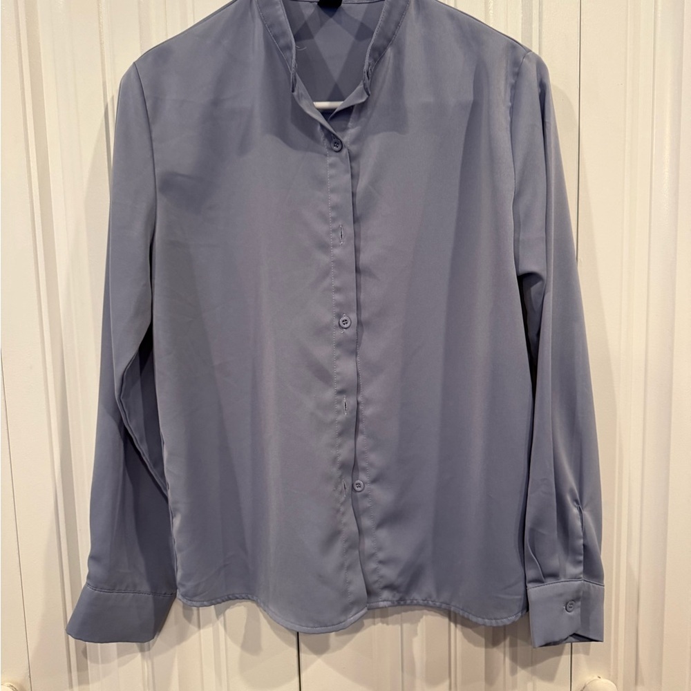 Women’s Band-Collar Dress Shirt — Slate‎ Blue Size XS
